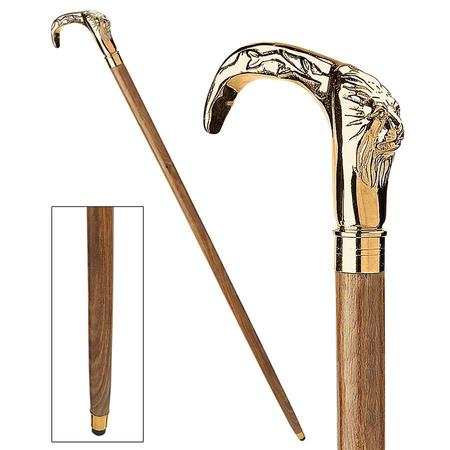 DESIGN TOSCANO Gentleman's Choice: Brass Majestic Lion Solid Hardwood Walking Stick TV5236